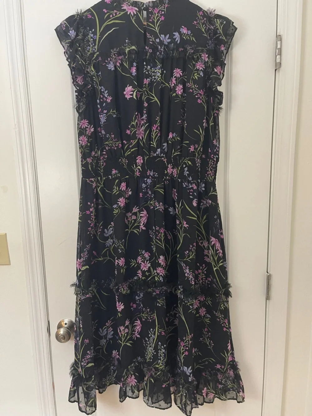 CeCe Plus Size Smocked Waist Ruffle  Sleeveless Mock Neck Floral Midi Dress - Picture 10 of 13